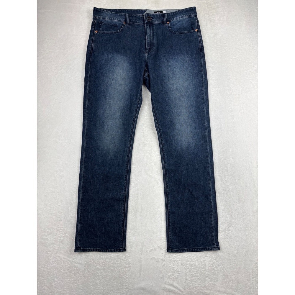 Volcom Solver Modern Mens 36x32 Jeans Dark Washed Grungy HighLow Faded Denim